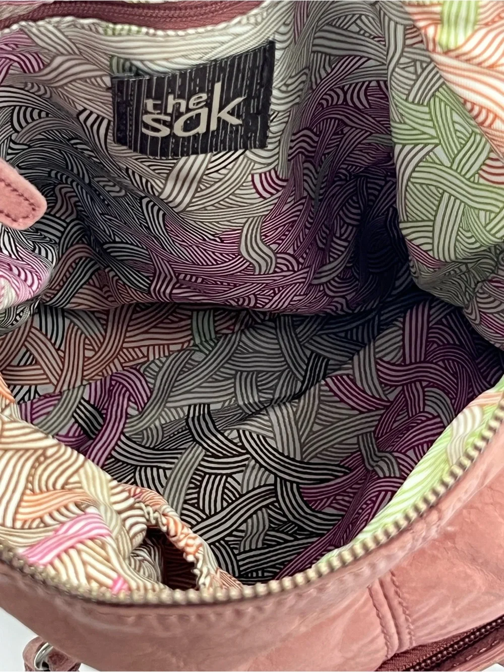 The Sak De Young Pink Leather Crossbody Bag Multi Pocket Boho Tassel Y2K Slouchy